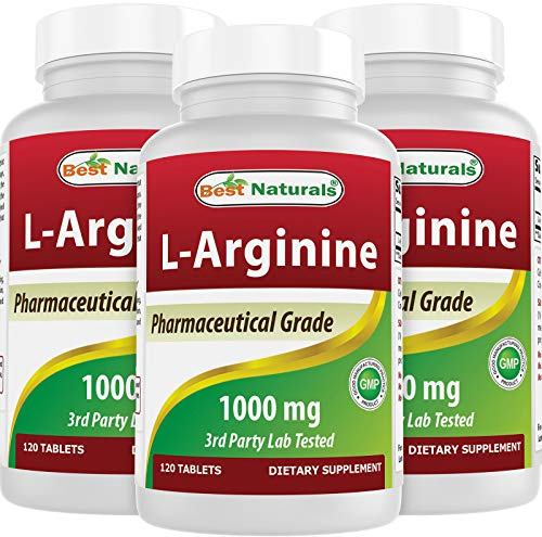 3 Pack - Best Naturals L-Arginine 1000 mg 120 Tablets - Pharmaceutical Grade L Arginine supplement promotes nitric oxide synthesis (Total 360 Tablets)