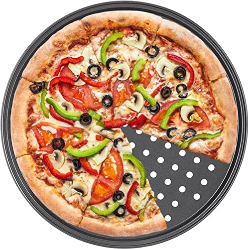 RETOO Bandeja Pizza Horno Redondas, Molde para pizza de acero al carbono, Antiadherentes, Bandeja para hornear versátil ∅ 31,5 cm de acero, bandeja hornear, Gris