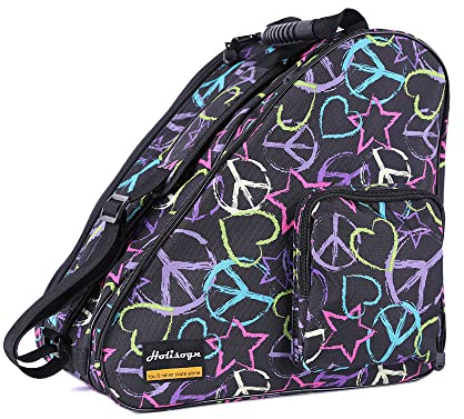 Holisogn EIS-, Figuren-, Inline- und Rollschuh-Taschen, hochwertige und modische Taschen für Kinder, Jugendliche, Erwachsene in Allen Größen (Peace & Love), Schwarz HLS002