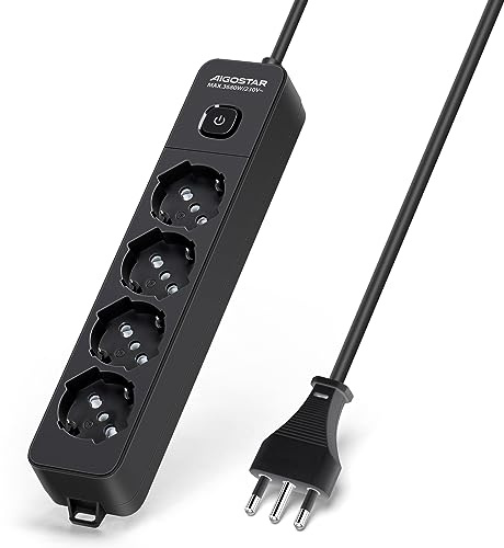 Aigostar Ciabatta Multipresa 4 Posti 3680W con Interruttore, Cavo 1.5m Nero, Presa Multipla Italiana 16A - Ideale per Casa, Ufficio e Cucina