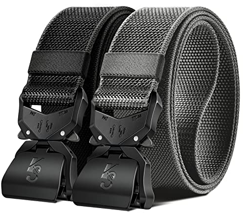 KEMISANT Cintura Tattica 2 Pack, Cintura Uomo Militare Lavoro 38MM,Fibbia Metallo Sgancio Rapido,2Pacchetto-Nero/Grigio Chiaro2151,115cm/34-38vita regolabile