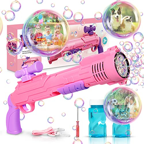 Panacare Rifle Seifenblasenpistole, Seifenblasenmaschine Gun für Kinder 5000+ Blasen/Minute mit Seifenblasenlösung*2, Blasenmaschine Blasenspielzeug Geschenk für Kinder/Geburtstag/Party (Pink)