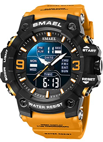 FANMIS Wrsitwatch Montre analogique numérique multifonction pour sports de plein air avec LED et double affichage étanche, Orange, Numérique