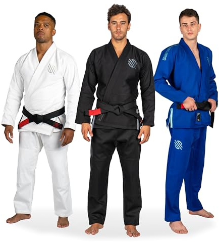 Sanabul Essential BJJ Gi för män | Brasiliansk Jiu Jitsu Gi | Lätt förkrympt tyg | Överlägsen storleksguide, Svart/grå, A3