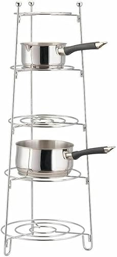 AAMEN 5 Tier Silver Pan Rack, Stainless Steel Pan Stand, Shelf Organiser, Multi-Layer Kitchen Shelf, Durable Kitchen Storage Unit, Fre Standing Pot Storage Unit (5-Tier Pan Rack)