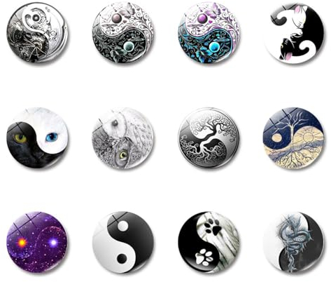 Imanes Decorativos Nevera Paquete De 12 Pegatinas con Mensaje Magnético para Refrigerador De Cocina Vidrio Magnético Serie Yin Yang Tai Chi Piedras Preciosas Claras