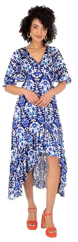 Kärleksdrobe dam midaxi klänning V-hals cape ärm abstrakt blommigt tryck ruffle Hi låg hem Wrap Belted A-linje, blå 44, blå, 44