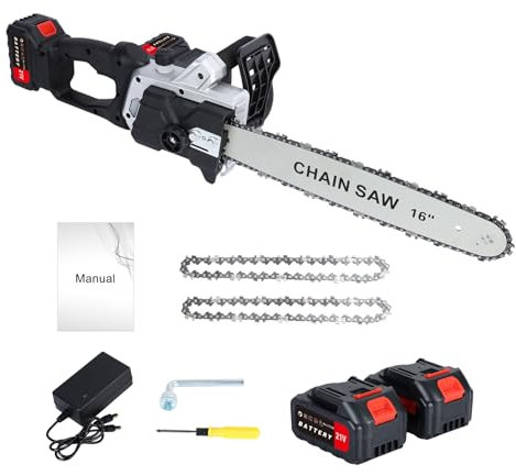 PERZOE Chainsaw,16 Inch Cordless Chainsaw,Handheld Powered Chainsaw,Battery Powered Chainsaw with 2 x 4Ah Batteries,Auto-Lubrication Chain Saw for Tree Felling,Pruning,Logging and Firewood UK