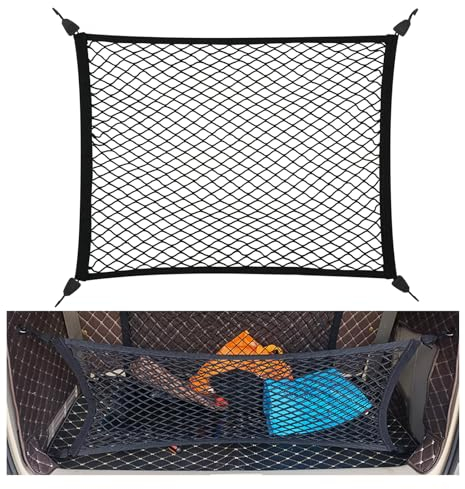 OMJMYY Kofferraumnetz Gepäcknetz Auto 80x60cm Erstreckt Sich auf 200x110cm Kofferraum Netz Aufbewahrung Netz für Kofferraum Autodach mit 4 ABS Haken für die Meisten Autos