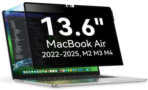 Blickschutzfilter Kompatibel Mit MacBook Air 13.6/13 Zoll 2022-2026 | M2 M3 M4 M5, MagicSuction Anti Glare Blaulicht Laptop Privacy Screen Blickschutzfolie Sichtschutz für Mac Air 13.6