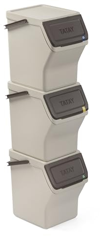 TATAY Contenitori Differenziata Easy Waste 20L | Set da 3 | Design Modulabile e Impilabile | Coperchio con Sistema Click | Manico Integrato per il Trasporto | Materiale Riciclato | 35x27x36cm, Ecohome