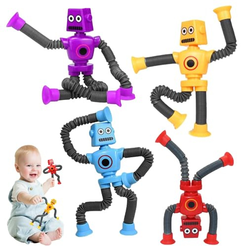 YINZZTRY Teleskopisk sugpropp robotleksak, robot pop-rör leksak, stretchrör robot stressminskande leksak, robot poptubes, pedagogisk stressleksak för barn, 4 stycken