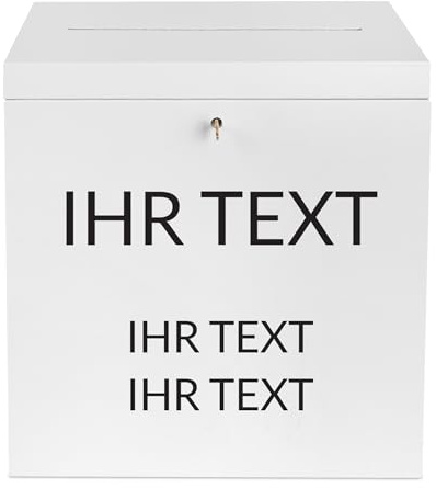 Creative Deco Kartenbox Hochzeit Personalisiert Holzkiste mit Deckel Weiß | 29 x 25 x 30 cm (+/- 0,5 cm) | Geldbox mit Wunschtext | Geldgeschenke Box Holzbox mit Schlitz Geschenkkarten Geldbox