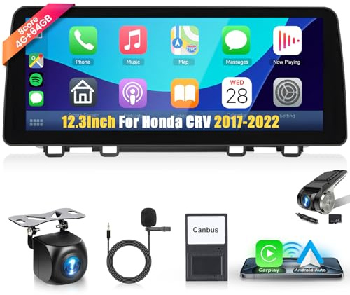 12.3 Car Stereo for Honda CRV 2017-2022【8Core 4+64G】 Wireless Carplay Android Auto,1920 * 720P IPS Touch Screen Radio,Android13/GPS/WiFi/32EQ DSP/59UI/Bluetooth5.0/DAB/FM/SWC/Backup Camera