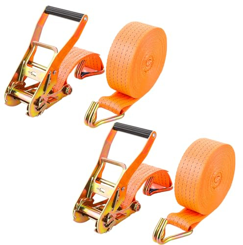 DAJAVE Juego de 2 correas tensoras con trinquete y gancho de 8M, 3000kg 50mm de resistencia a la rotura, juego de correas de trinquete de 2 piezas, correas tensoras con gancho para motocicleta