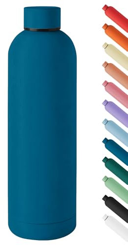 Borraccia Termica Grande 1 Litro Bottiglia Acciaio Inox Inossidabile Doppio Strato 1000 Ml Tappo Antigoccia Doppia Camera Bevande Calde Fredde Termos Sistema Sottovuoto Rivestimento Soft Touch - Blu