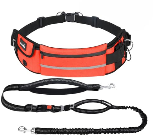 Pecute Joggingleine Hunde mit Bauchgurt, Hundeleine für Große bis zu 50kg | laufgurt hunde joggen Mittelgroße Hundes, Leine Hund mit Bauchtasche, Elastische Laufleine, Dog Leash Hand Free