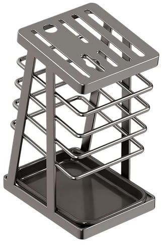 Ceppo portacoltelli in acciaio inox senza coltelli, porta coltelli universale in acciaio inox, porta coltelli per bancone da cucina, con vassoio di scarico per riporre coltelli (grigio)