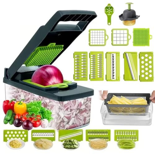 Vegetable Chopper Vegetable Cutter Vegetable Slicer - Veggie Onion Potato Salad Food Chopper Manual-Veg Chopper and Dicer/Julienne- Interchangeable Blades Grater Kitchen Tools & Gadgets.