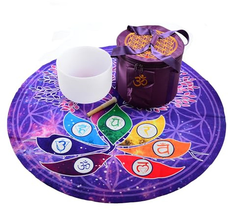 FMTY Perfect Pitch Crystal Singing Bowl 14 inch Washable Healing Bowl Cushion 52Meditation Sound Bowl with Singing Bowls Mat for Relaxation, Yoga, Chakra Healing, Stress Relief (C Note, 14 inch)