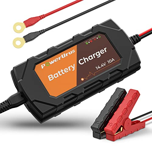PowerUrus Autobatterie Ladegerät, 12V 10A, LiFePO4 Erhaltungsladegerät mit Aktivierungsfunktion, für Auto, LKW, Motorrad, Boot