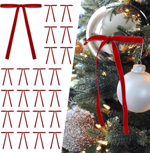 LATERN 36 Piezas Rojo Lazos de Terciopelo Navideños, 12,7CM x 17,7CM Moños Grandes para Árbol Lazo para Corona Envoltorio para Festivales para Navidad Árbol Chimenea Hogar Puerta Decoraciones
