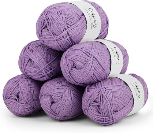 Coopay 100% Cotton Yarn for Crochet and Knitting, 6 x 50g Crochet Cotton Yarn, 4 Ply Soft Cotton Knitting Yarn, Ideal Cotton Crochet Yarn for Dishcloth, Baby Blankets, Socks, Hats - Purple