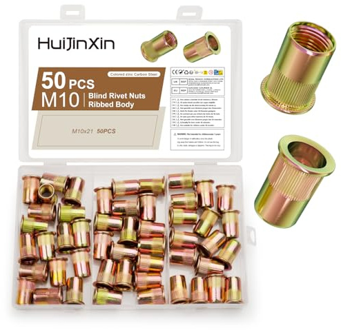 50 Pcs Insert Fileté Metal, Ecrou a Sertir, M10 Écrous à Sertir Rivet Fileté, Écrou de Rivet a Tête Plate en Acier Carbone, Manchons Écrous d'Insertion Filetés pour Tôles, Bois, électricité