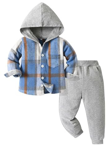 Générique Vinterset flicka små barn på hösten, unisex koreansk version av Harlan byxor rutig kostym jumpsuit byxor fest, Färg: blå, 18-24 mois