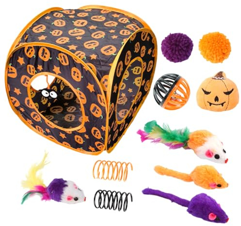 Generico Set Di Giocattoli Per Gatti - Set Di Giocattoli Con Gatta In Poliestere, Kit Di Giocattolii Con Gatta Cubo Di Di Halloween, Giocattolii Per Gattini, Tunnel Per Giocare A Nascondino Per