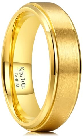 King Will 6mm Gold Titanium Rings, Men's Wedding Rings Ring for Men Women, Comfort Fit and Durable Size T 1/2 (10)