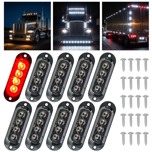 Catekro 10 stk. Begrenzungsleuchten Anhänger mit 4 Leuchten 86mm 12/24V Rot | Seitenmarkierungsleuchten 3000K Wasserdicht für Wohnwagen LKW Bus Caravan Anhänger PKW als Positionsleuchte Universal