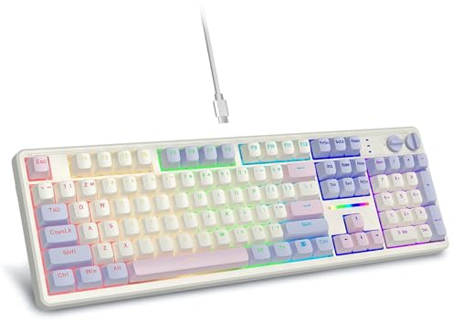 E-YOOSO Creamy Mechanical Gaming Keyboard Wired, Full Size, White Pink