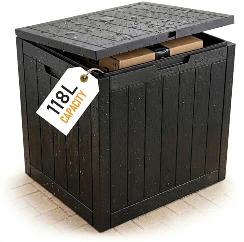 Olsen & Smith 118L Recycled Lockable Compact Garden Storage & Parcel Box | 100% Recycled, Lockable, Sit-On Lid, Weatherproof, Anthracite, Balcony & Patio, Cushions Tools Toys Parcels & Furniture