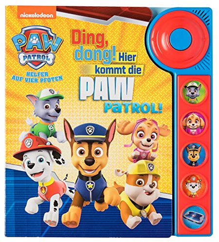 PI Kids PAW Patrol - Ding, dong! Hier kommt die PAW Patrol - Soundbuch - Pappbilderbuch mit Klingelknopf und 5 spannenden Geräuschen für Kinder ab 3 Jahren