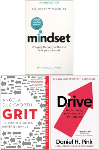 Mindset - Updated Edition, Grit, Drive The Surprising Truth About What Motivates Us 3 Books Collection Set