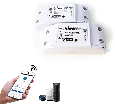 Acemax Sonoff 2 Stück Funkschalter und Fernbedienung mit WLAN - Kompatibel mit iOS und Android, Alexa, Google Home Assistant, Nest, IFTTT