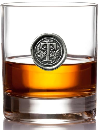 English Pewter Company Bicchiere da 11 once in vetro di whisky con monogramma iniziale - Regalo personalizzato con la scelta iniziale (T) [MON120]