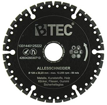 BTEC Profi Diamant-Trennscheibe Universal ALLESSCHNEIDER Trennscheibe 125mm x 22,23mm für Stahl, Eisen, Holz, GFK, Gummi, Glas etc
