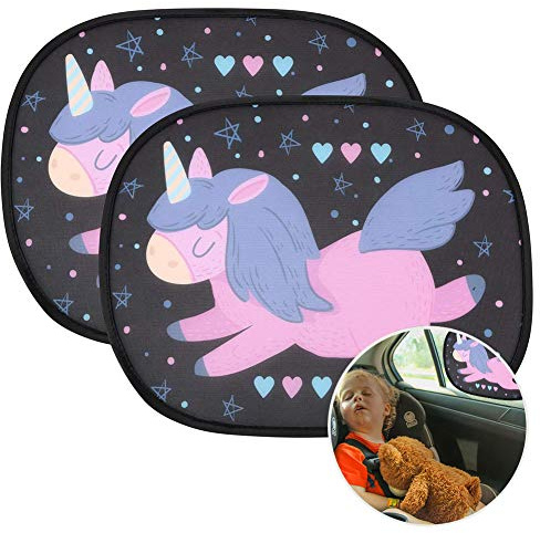 URAQT Kids Baby Car Sun Shade, 2 Pack Window Shades Shield Visor, UV Sun Protection, 44x36CM Fits Most Vehicles