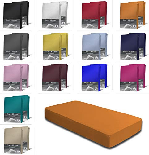 2er Set Jersey Spannbettlaken Spannbetttücher Bettlaken Spannbetttuch weiche Baumwolle mit Rundumgummizug, Farbe: Terracotta/Orange, Maße: 2er Pack 90-100 x 200 cm