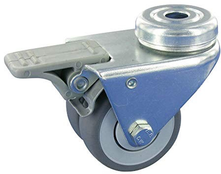 Rollentechnik Strandkorbrolle Apparaterollen Lenkrolle mit Feststeller Ø75mm TPE Gummi Rückenloch