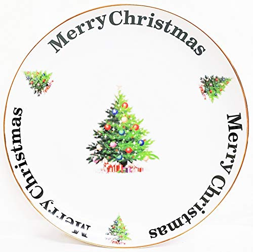Plateau de service rond en porcelaine décorée à la main Motif sapin de Noël 31 cm