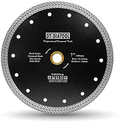 DT-DIATOOL Disco Tronzador Diamante 180 mm x 22,23 mm/16 mm Hoja de Sierra con Malla Turbo para Corte de Porcelanico Azulejos Mármol Granito Cerámica