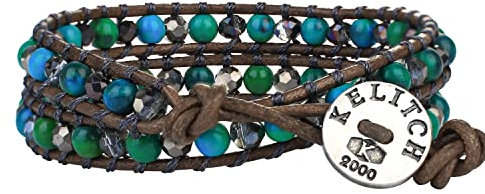 KELITCH 2 Wickelt Armbänder Bunt Kristall Stein Wulstig Armbänder Frau Erklärung Armbänder Manschette Armreifen (Grün 02)