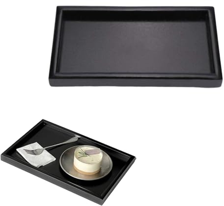 Holz Serviertablett, Schwarzes Rechteck Tee Kaffee Snack Essen Serviertablett Frühstück Tablett Teller für Haus Küche Restaurant (22 * 12 * 2cm)