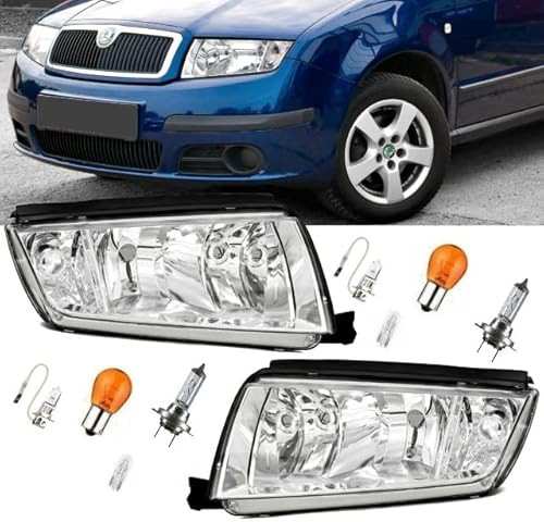 DM Autoteile Scheinwerfer SET + Birnen H7/H3 Leuchtmittel passt für Fabia 6Y ab 1999-2008
