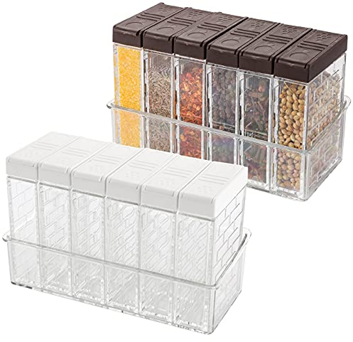 TOPZEA 12 Pcs Spice Shaker Jars, Plastic Seasoning Containers Dispenser Travel Seasoning Box with 2-in-1 Lids Empty Condiment Set for Storage Spice, Salt and Pepper, Clear