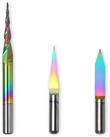Genmitsu 3PCS V-Shape Tapered Ball Nose End Mills for Aluminum, Copper, Brass Engraving and Other Metals Carving, Chromatic Coating CNC Bits, 1/8''(3.175mm) Shank, EM03A
