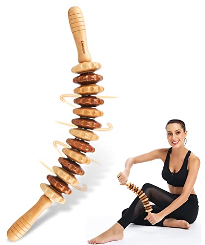Faszienrolle Holz Massagegerät, Faszienstab Holz Massage Roller, Massageroller Mit Griff, Massage Anti Cellulite Massagegerät für Maderotherapie und Lymphdrainage, Massagestab Buche